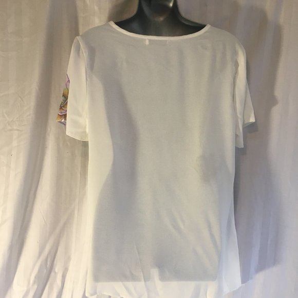 MissLook Womens Button Floral Print Light Blouse Top Sz Med White Floral Flower - Picture 10 of 13